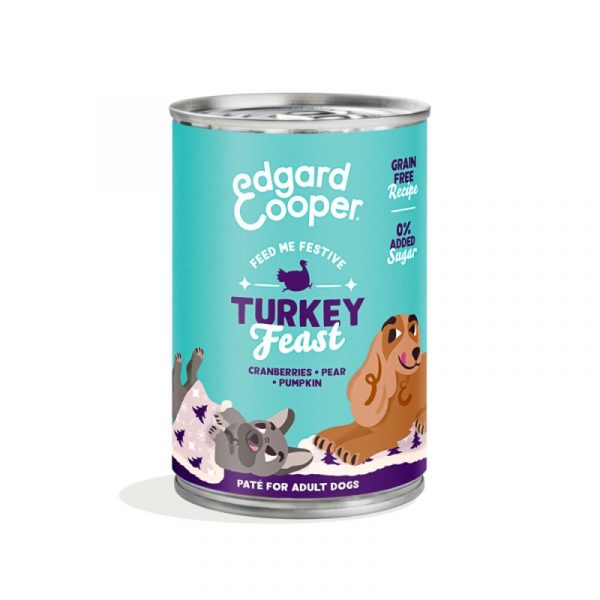 Edgard Cooper Patè di Tacchino per le Feste è un umido per cani ad edizione limitata realizzato con tacchino fresco per il periodo natalizio.