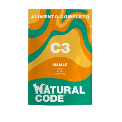 natural code c3 umido completo per gatti maiale e patate dolci