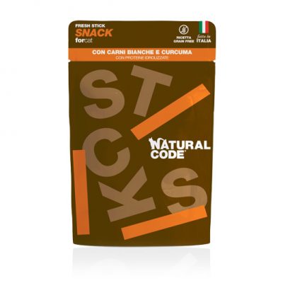 Natural Code Snack Stick per Gatti con carni bianche e curcuma